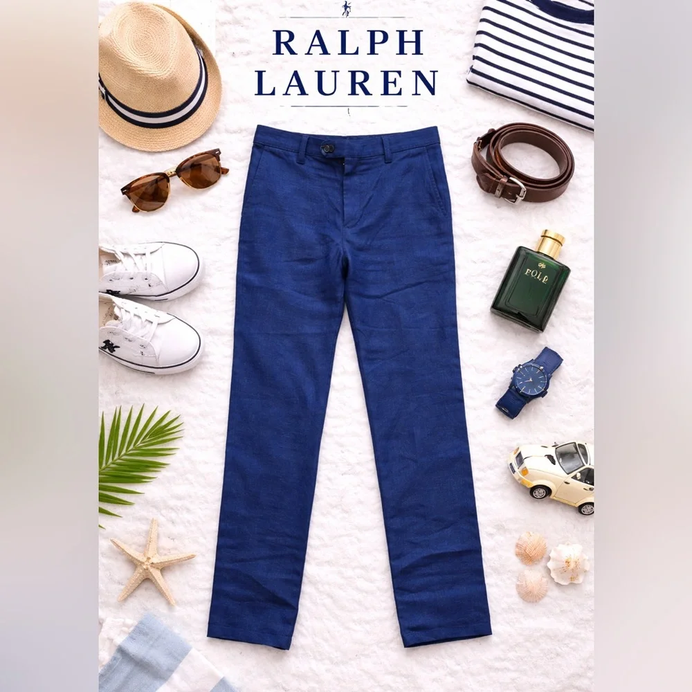 Ralph Lauren Boys Bright Navy Linen Chino Pants | Size 12R